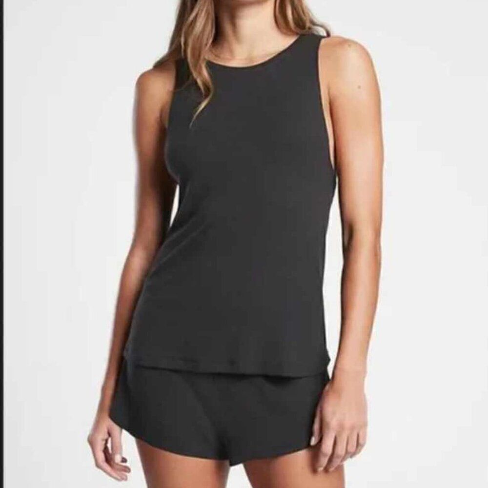 Athleta Well Rested Sleep Tank - Ribbed Black